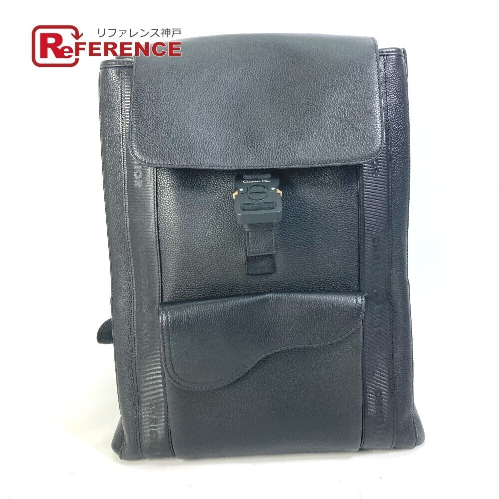 Christian Dior Saddle Backpack Leather Bag Rucksack Black